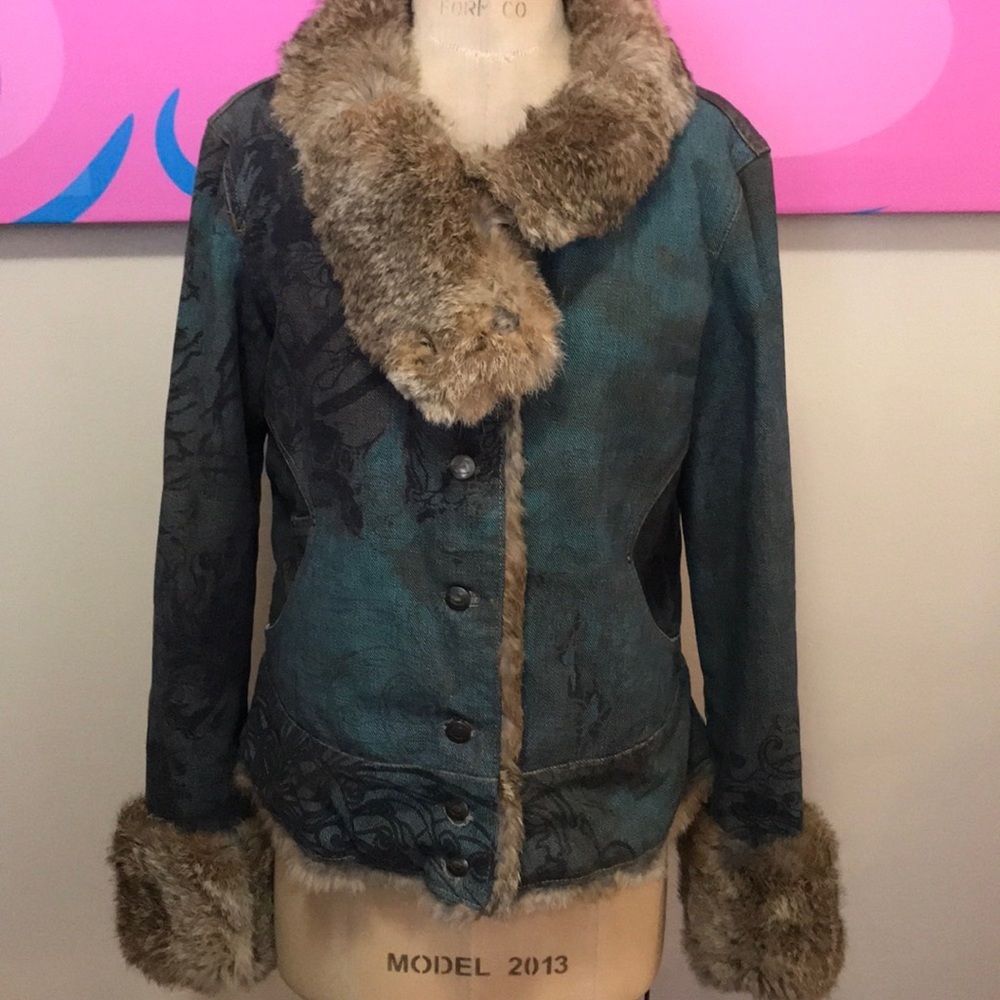 Roberto Cavalli Denim Rabbit Fur Lined Jacket - Picture 13 of 16